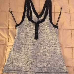 Free People Blue and Gray Button Tank Top